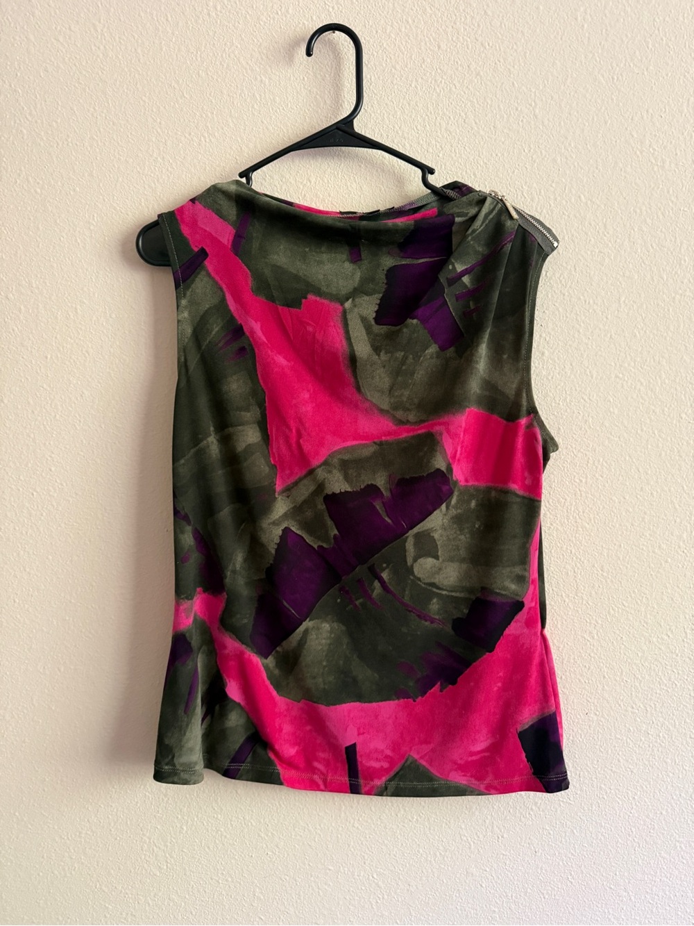 DKNY Pink, Olive & Purple Abstract Sleeveless Tank